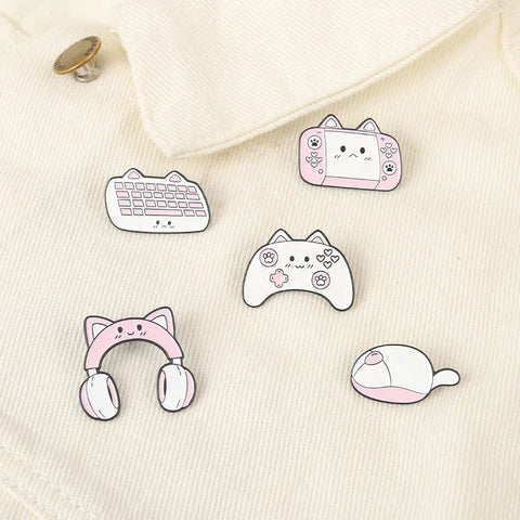 Cat Shaped Gaming Brooch Pin Badge