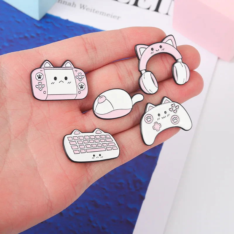Cat Shaped Gaming Brooch Pin Badge - Vivid Setups