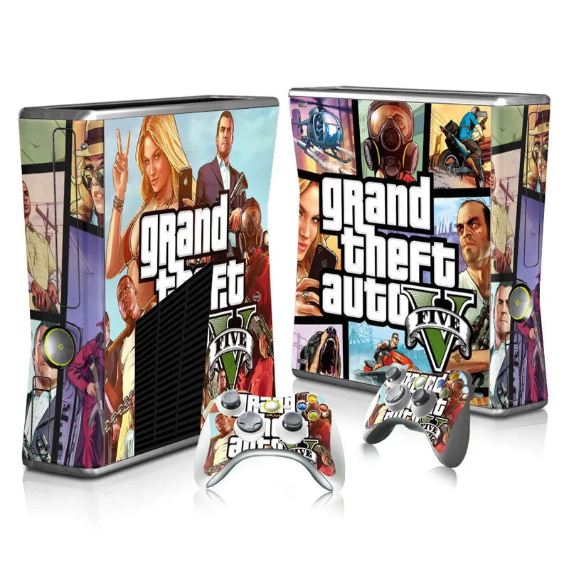 GTA Console & Controllers Vinyl Skin Sticker Cover Set For Xbox 360 Slim - Vivid Setups