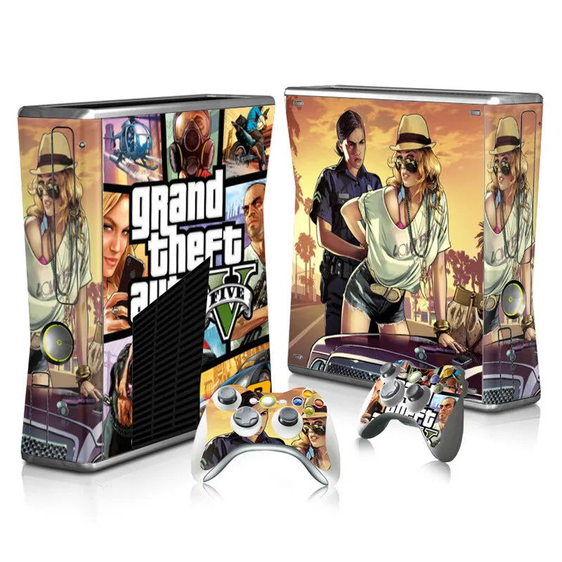 GTA Console & Controllers Vinyl Skin Sticker Cover Set For Xbox 360 Slim - Vivid Setups