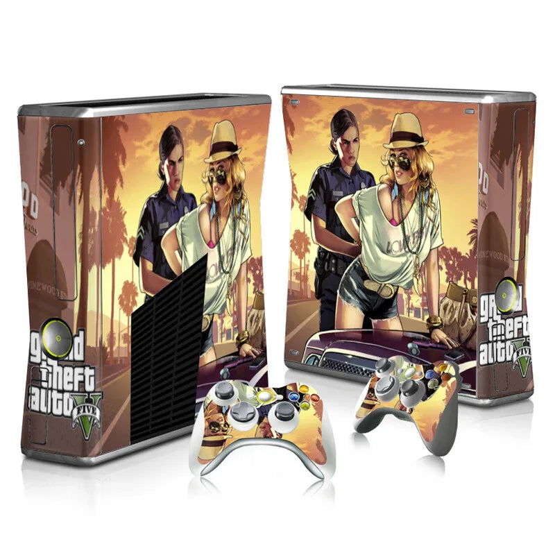 GTA Console & Controllers Vinyl Skin Sticker Cover Set For Xbox 360 Slim - Vivid Setups
