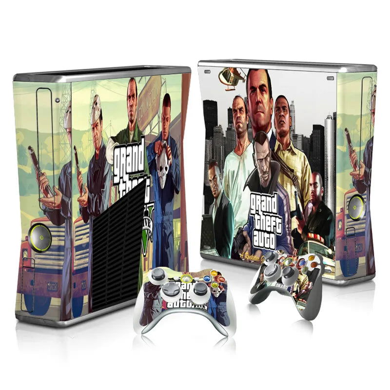 GTA Console & Controllers Vinyl Skin Sticker Cover Set For Xbox 360 Slim - Vivid Setups