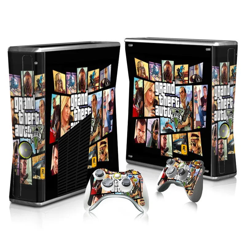 GTA Console & Controllers Vinyl Skin Sticker Cover Set For Xbox 360 Slim - Vivid Setups