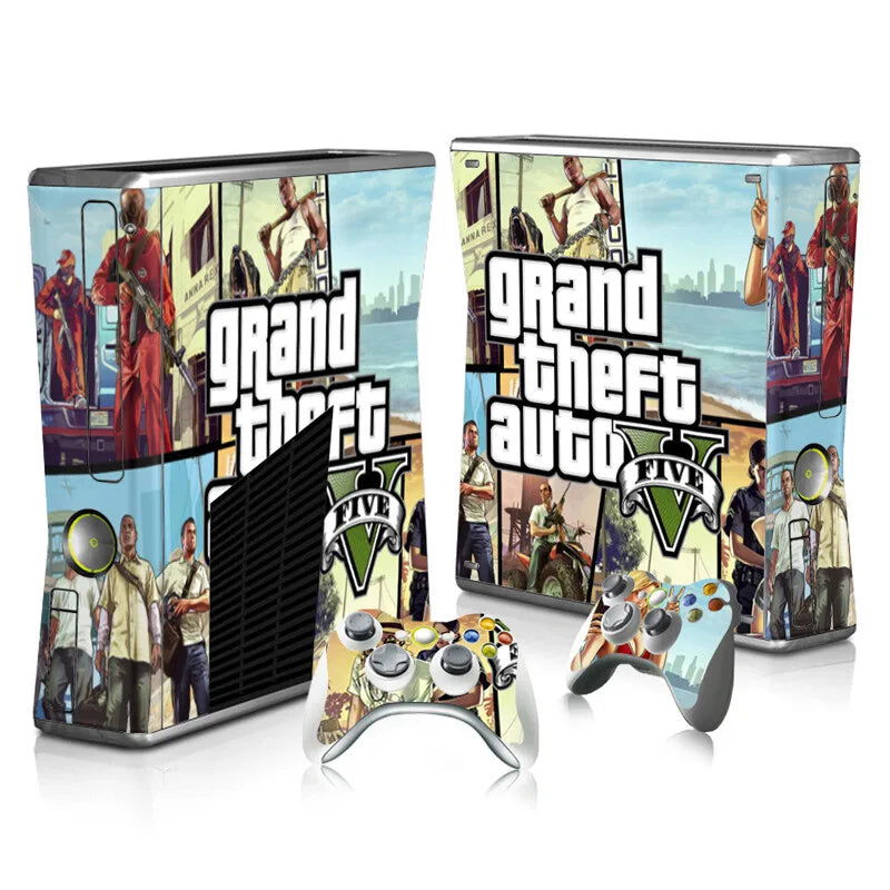 GTA Console & Controllers Vinyl Skin Sticker Cover Set For Xbox 360 Slim - Vivid Setups