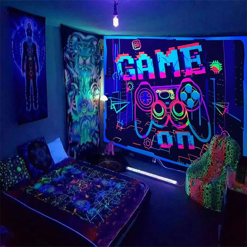 Game Room Black Light Responsive Wall Tapestry - Vivid Setups