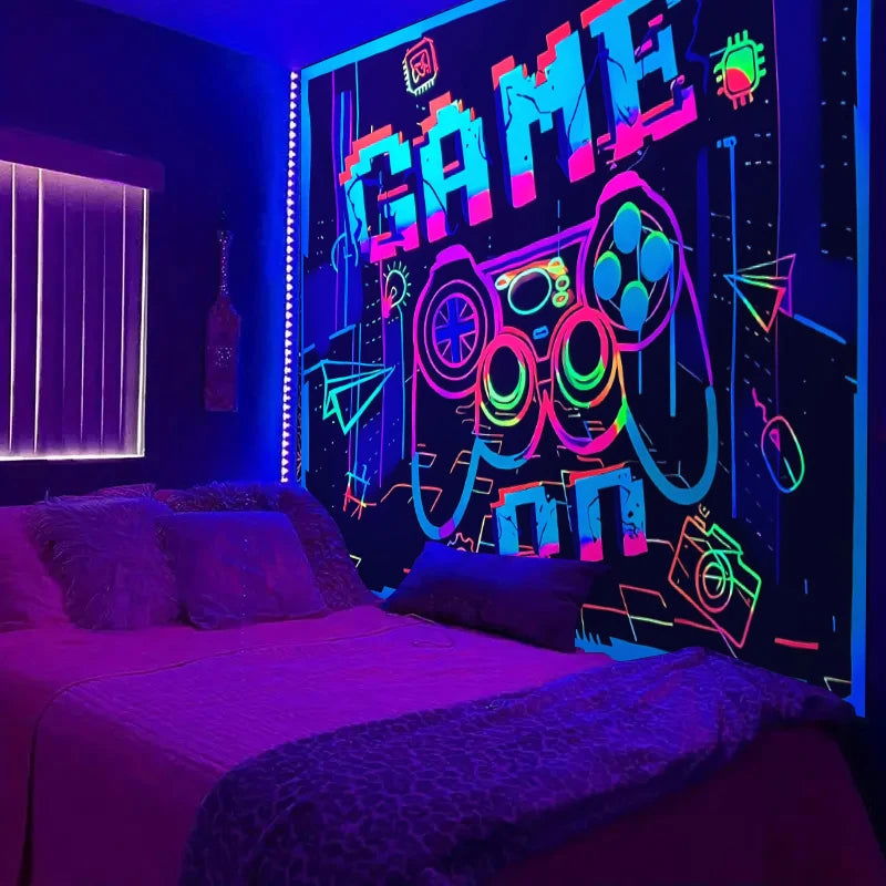 Game Room Black Light Responsive Wall Tapestry - Vivid Setups