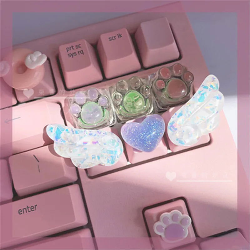 Girly Crystal Wings Mechanical Keyboard Key Cap - Vivid Setups