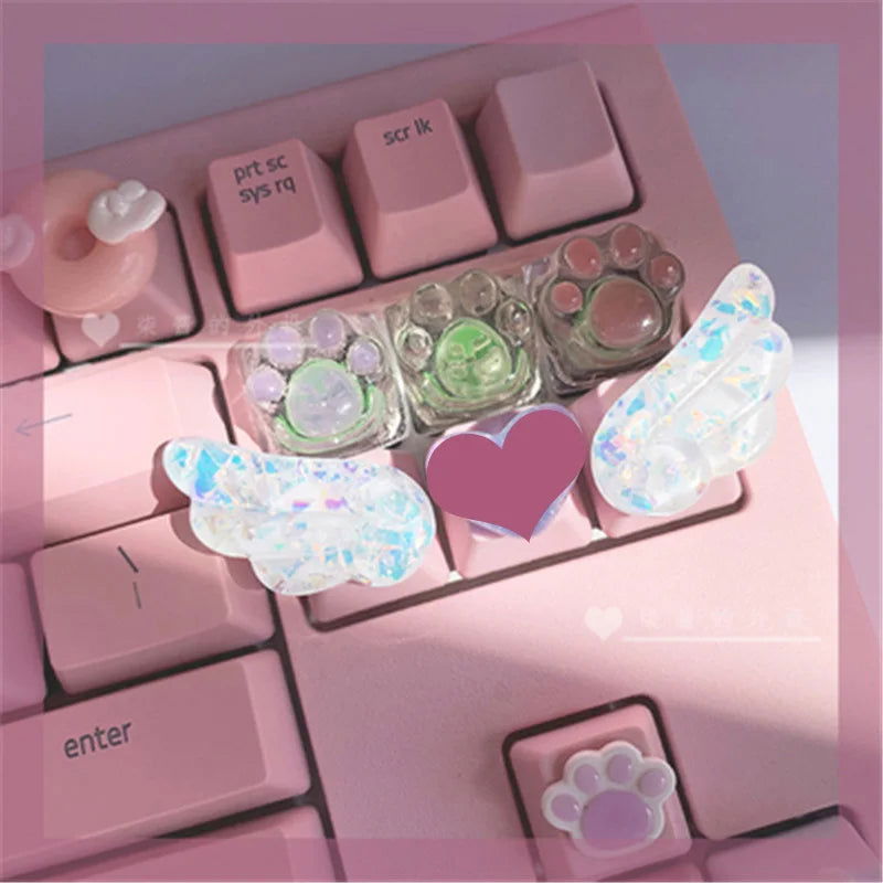 Girly Crystal Wings Mechanical Keyboard Key Cap - Vivid Setups