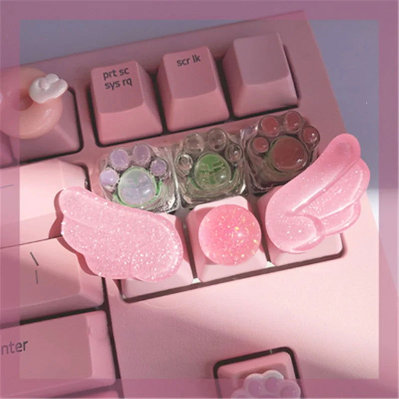 Girly Crystal Wings Mechanical Keyboard Key Cap - Vivid Setups