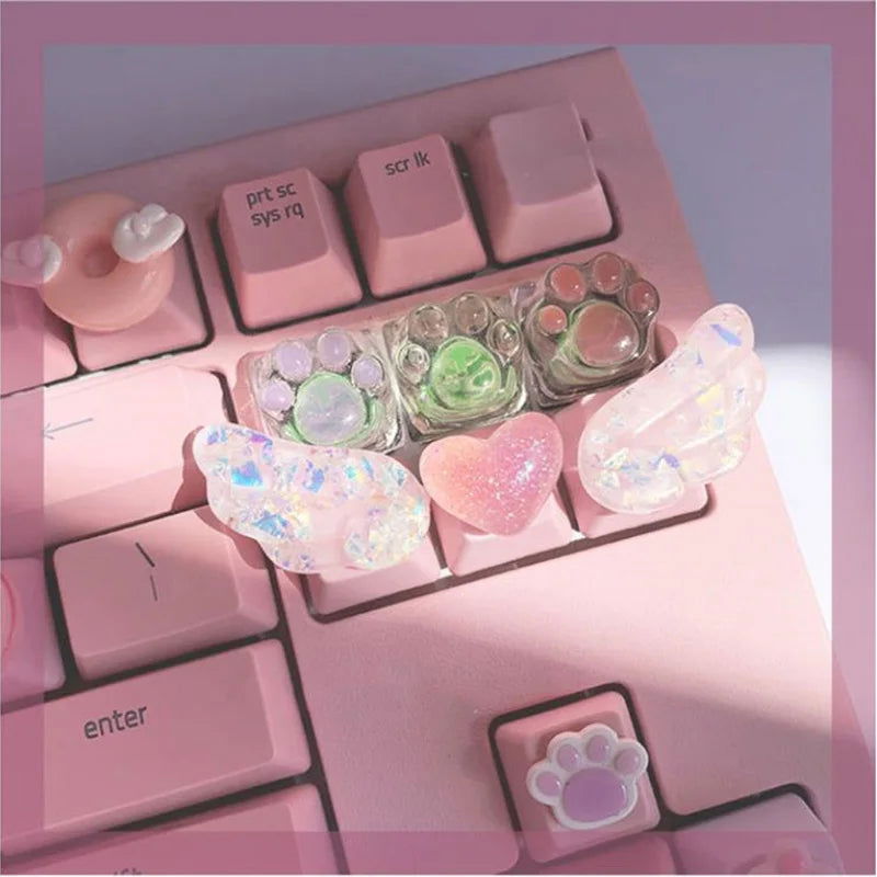 Girly Crystal Wings Mechanical Keyboard Key Cap - Vivid Setups
