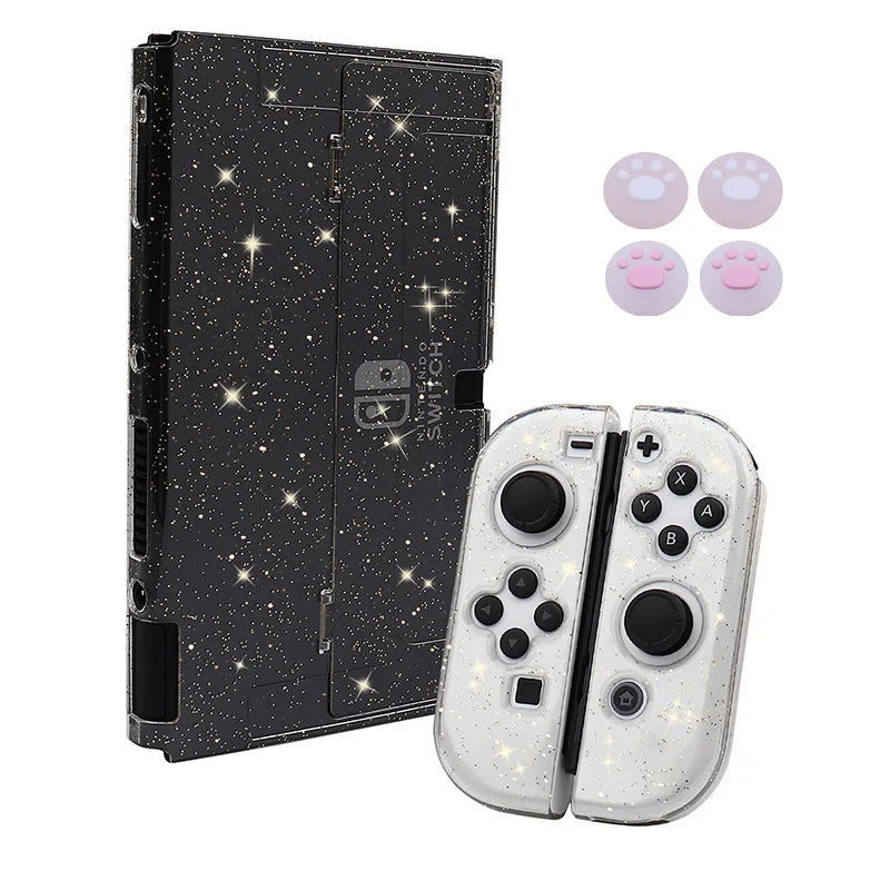 Nintendo Switch OLED Console And Controllers Transparent Glitter Shell Case - Vivid Setups