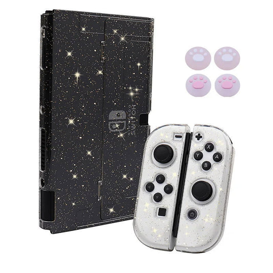 Nintendo Switch OLED Console And Controllers Transparent Glitter Shell Case - Vivid Setups