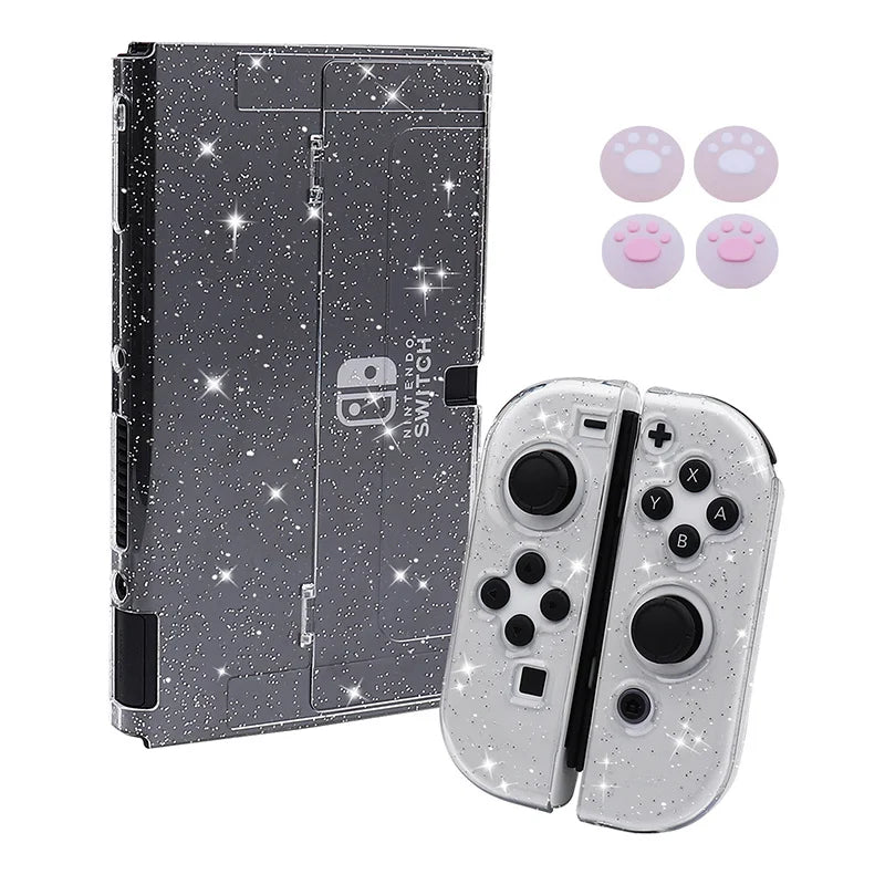 Nintendo Switch OLED Console And Controllers Transparent Glitter Shell Case - Vivid Setups