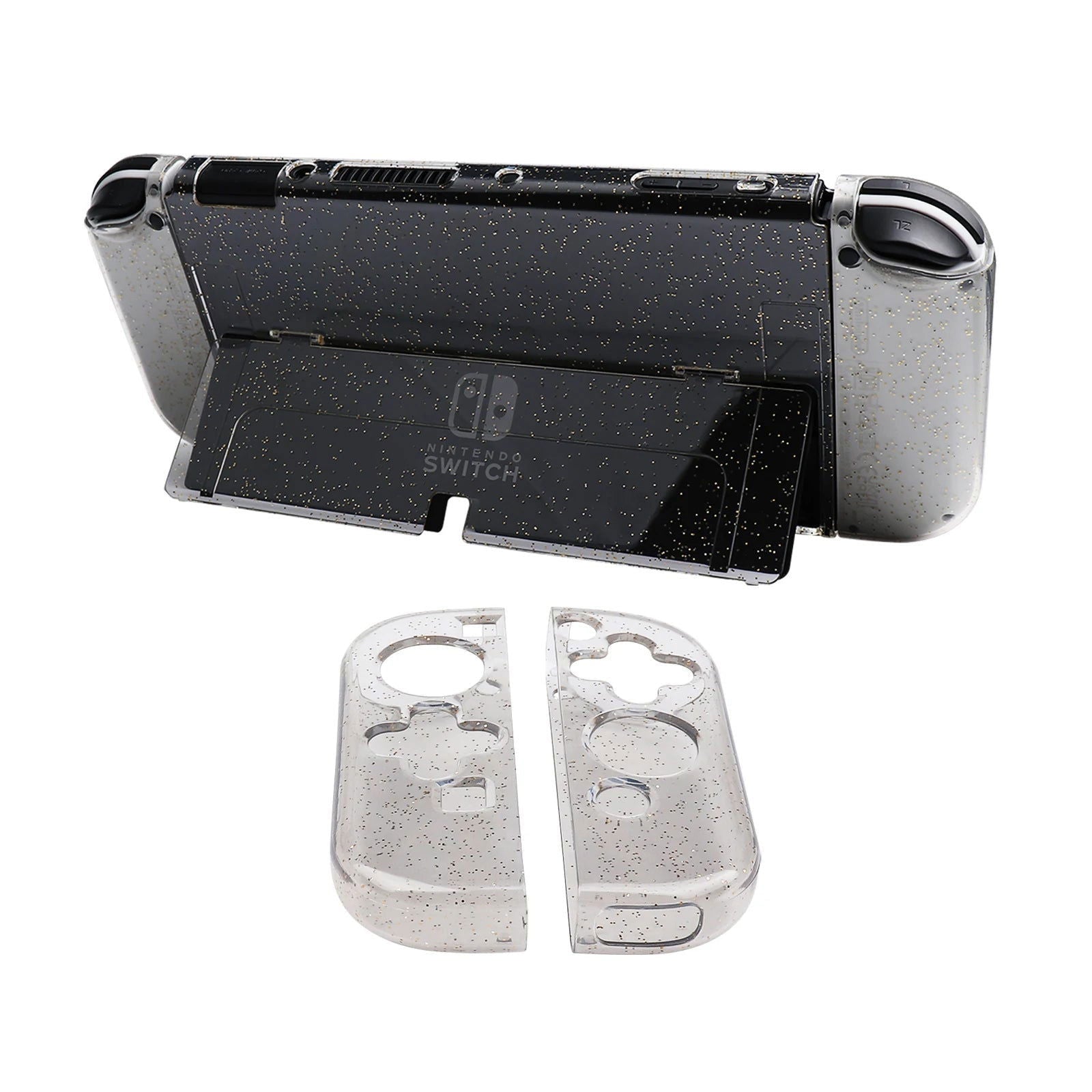 Nintendo Switch OLED Console And Controllers Transparent Glitter Shell Case - Vivid Setups