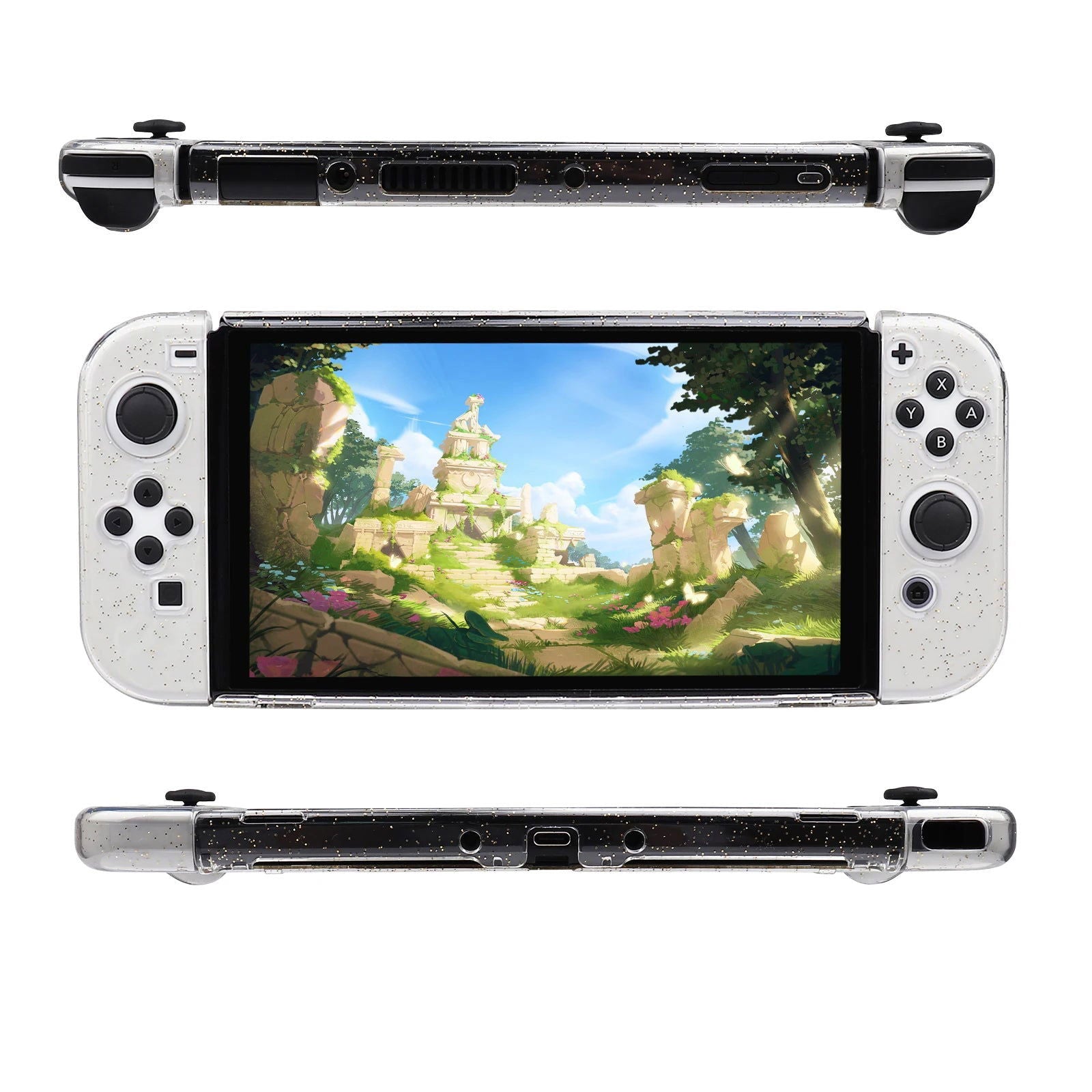 Nintendo Switch OLED Console And Controllers Transparent Glitter Shell Case - Vivid Setups