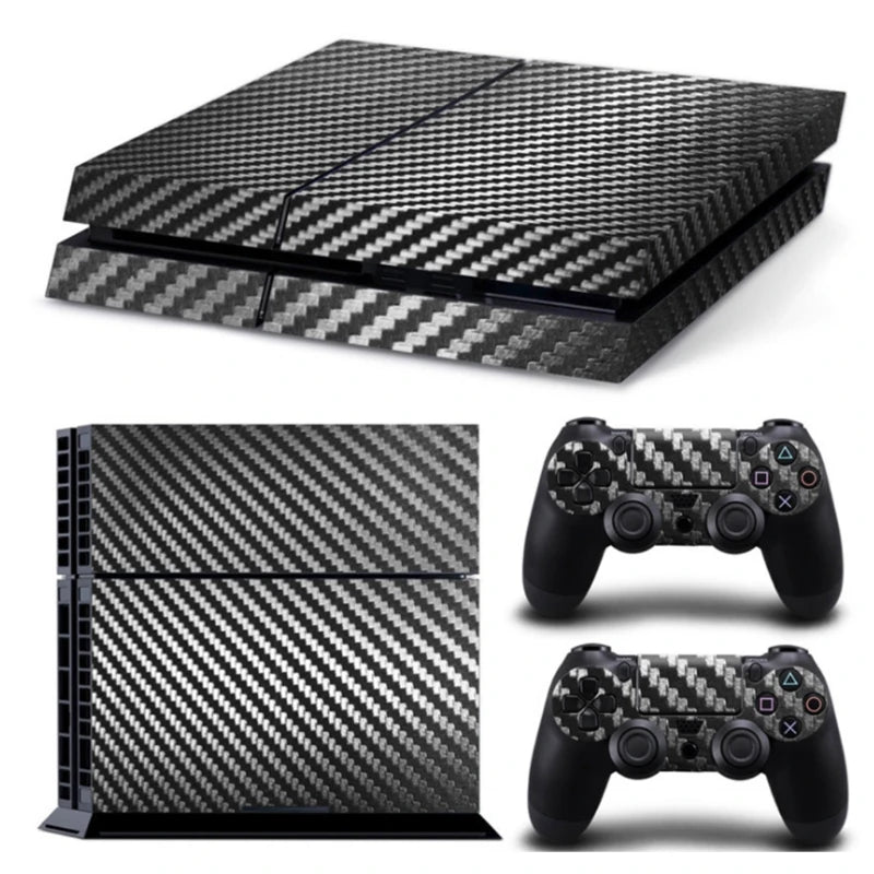 PS4 Carbon Fiber Pattern Console And Controllers Skin Sticker Vinyl Wrap Set - Vivid Setups