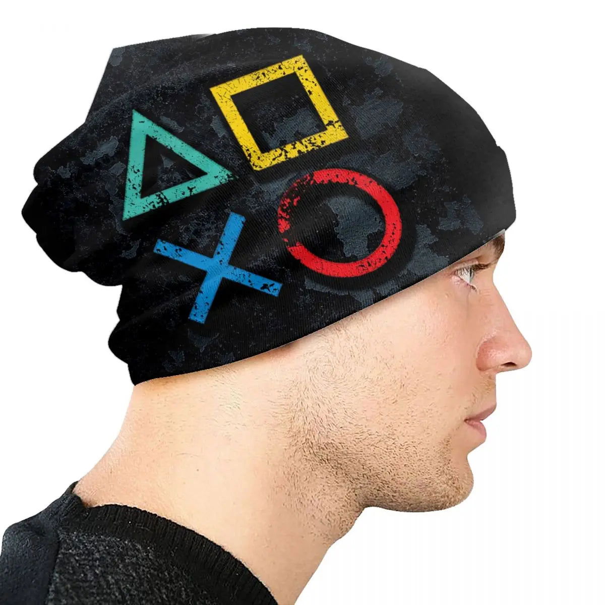 Playstation Button Symbol Beanie Skull Cap - Vivid Setups