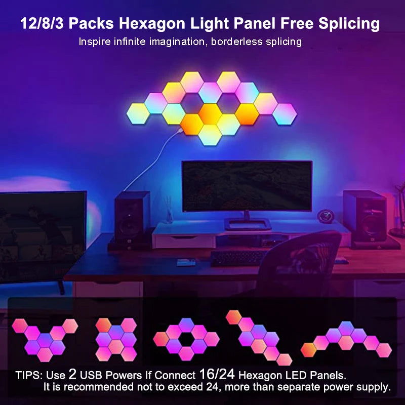 RGB LED Hexagon Light Bluetooth Indoor Wall Light - Vivid Setups